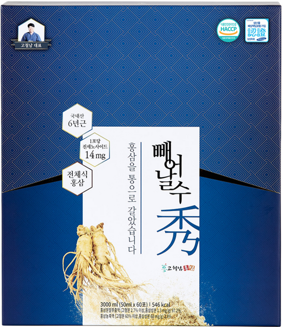 고철남홍삼 프리미엄 전체식 홍삼진액 빼어날 수 50ml x 60p, 3L, 1개