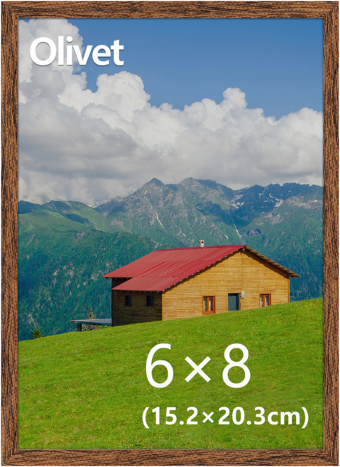 olivet 우드그레인 액자 무타공 벽걸이 스탠드 겸용 인테리어 6x8(15x20cm), 1개, 커피 나무결