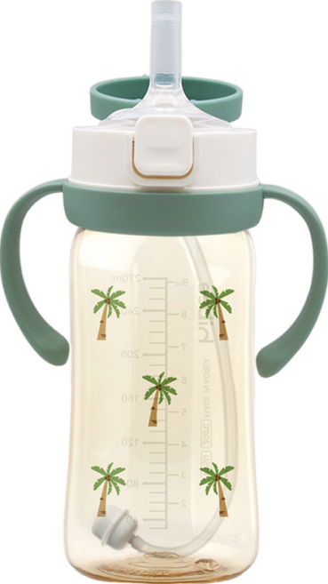 [100%국내제조]하이비 PPSU 원터치 빨대컵(빨대2종포함), 야자수 올리브그린, 1개, 270ml