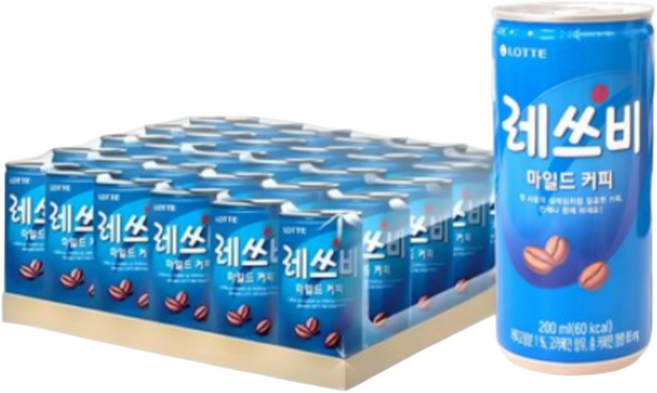 롯데칠성 레쓰비 마일드 커피캔 대용량 캔음료, 200ml