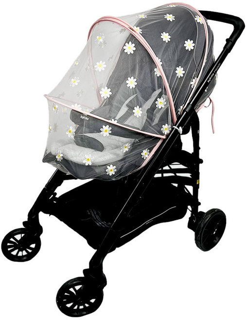 깨비다 데이지 자수 지퍼형 유모차 모기장, 핑크, 1개