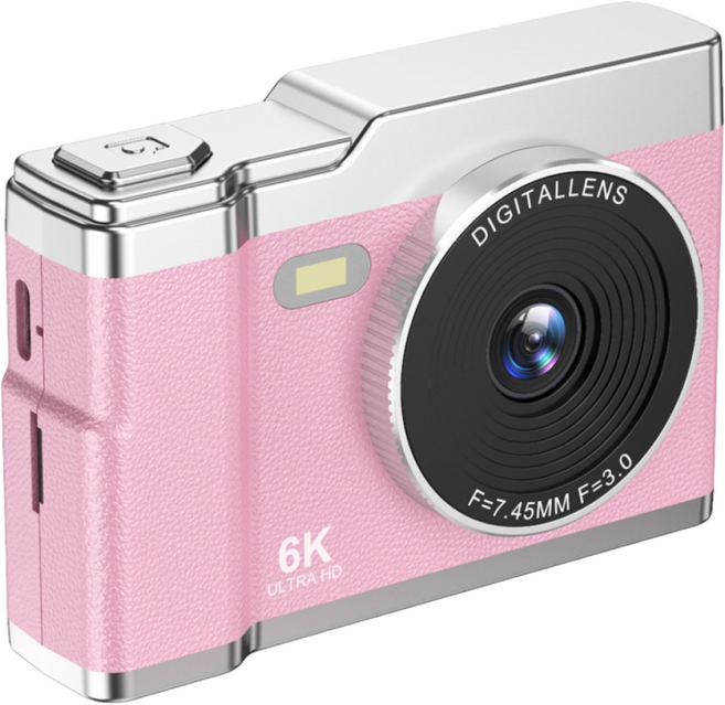 HOMIE 디지털카메라 6400W 픽셀카메라 2.4인치 고화질 미니 카메라 128GB 소형으로 휴대하기 편하고, 연분홍색