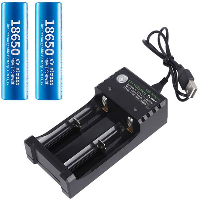 리튬이온 충전지 전용 홀더 2구 J48 + 충전식 배터리 J22 18650 1200mAh 2p, 1세트