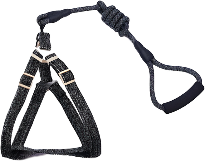 웰럽 프리미엄 강아지 하네스 세트 WL-1183, 블랙, 1개