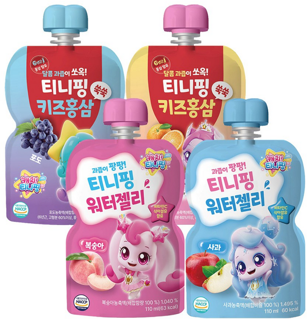 캐치티니핑 유아 어린이 음료 간식 워터젤리 사과 5개+복숭아 5개 혼합, 10개, 110ml