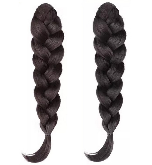 백송 에어리 볼륨 땋은 브레이드 가발 핀 피스 포니테일 유니크 착용쉬운 집게형 소프트, 1개, 웜블랙