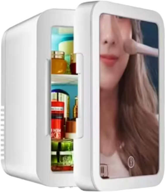 퀵픽스 LED 라이트 미러가있는 4L 미니 메이크업 냉장고 휴대용 화장품 보관 가정용 자동차 듀얼 사용가능