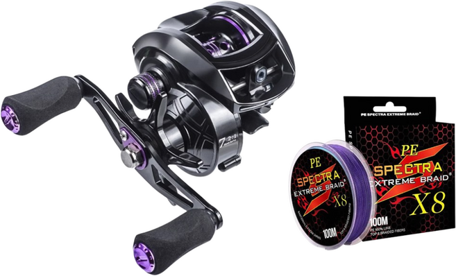 JK 베이트 릴 + 8합사 2호줄 바다 민물 루어 낚시릴 7.2:1 좌핸들 우핸들, NL073. 베이트 릴 왼손