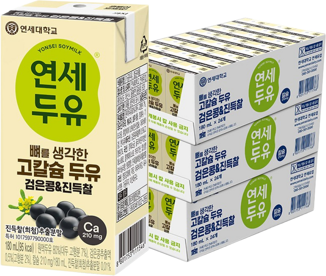 연세 뼈를 생각한 고칼슘 두유 진득찰 검은콩 180ml X 72팩, 72개