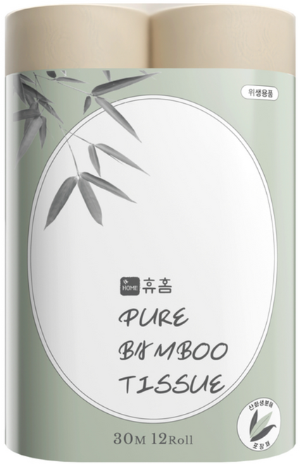 휴홈 먼지없는 퓨어 대나무 화장지 3겹, 대나무화장지 12롤 1팩