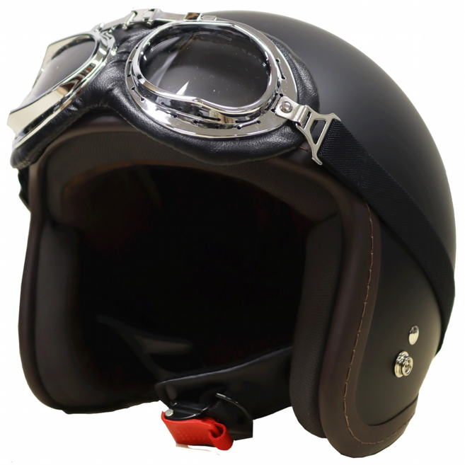 한미 세미젯 클래식 헬멧 오토바이 스쿠터 빈티지 무광 오픈페이스 고글 하이바, 블랙