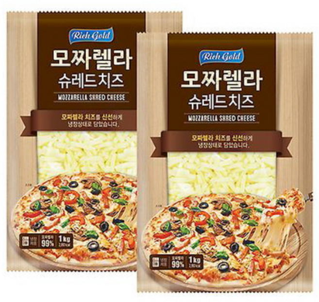 리치골드 모짜렐라 슈레드 치즈, 1kg, 2개