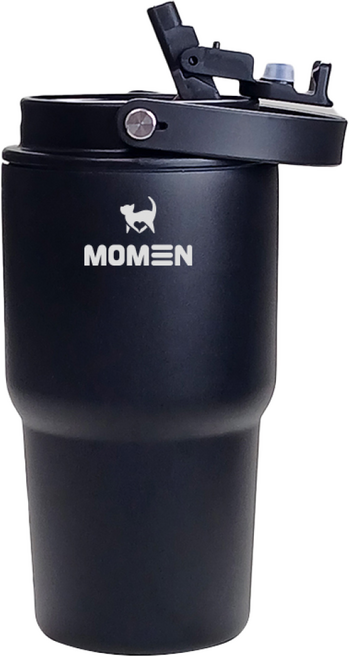 모멘 스트로우 텀블러 500ml 800ml 빨대텀블러 빨대내장형뚜껑 보온 보냉 이중진공, 블랙, 1개