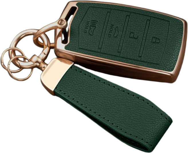 HAKO 소프트 가죽TPU 키케이스+키홀더 (제네시스호환 4버튼), G-01, 그린