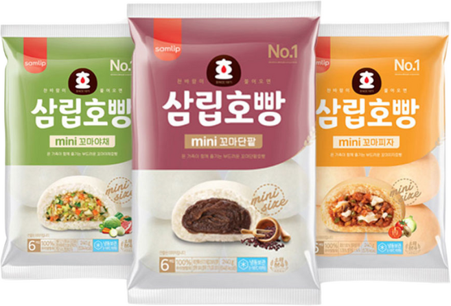 삼립 미니 호빵 3봉(단팥1봉 야채1봉 피자1봉)혼합 꼬마 찐빵 겨울간식, 40g, 18개입