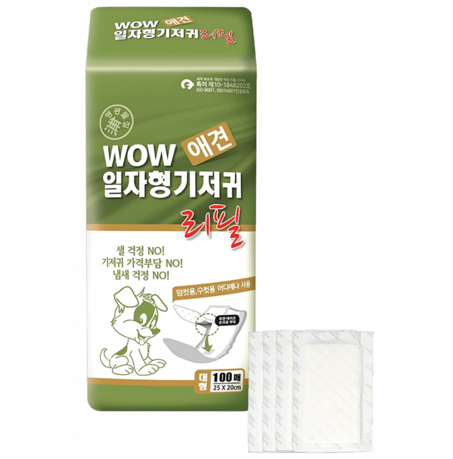 와우 애견용 일자형 속기저귀 리필, 대형, 100개입, 1개