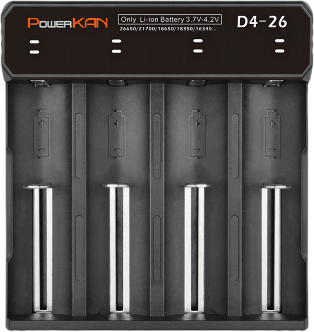 POWERKAN 리튬이온건전지 전용충전기 3.7V리튬이온 D4-26 과충전방지 LED표시 파워칸 18650배터리 충전기, 1개