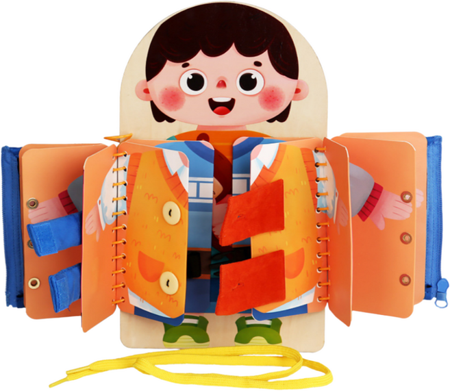 마크라쏭 옷입기 연습 비즈보드 지퍼 끈 끼우기 실꿰기 만지작 소근육 감각발달 작업치료 감각통합 교구, 옷입기연습비즈보드, 1개