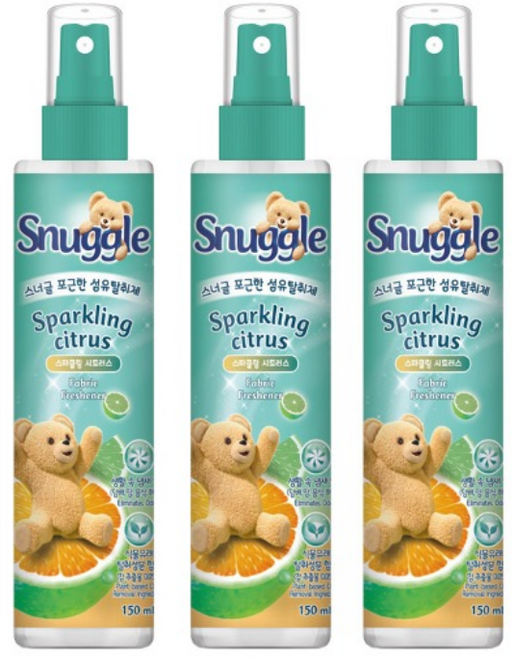 스너글 포근한 섬유탈취제 스파클링 시트러스 본품, 150ml, 3개