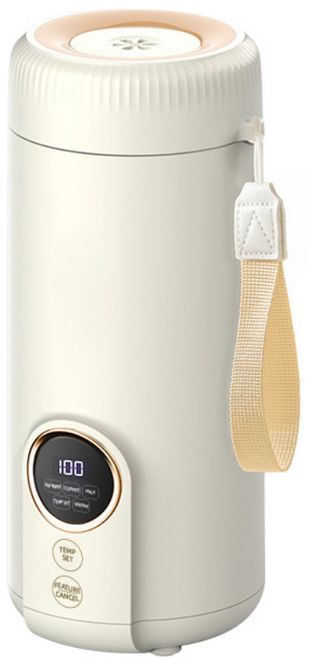 PYHO 휴대용 전기포트 라면 텀블러 티포트 3단계 온도조절 가열식 보온병, 550ml-베이지