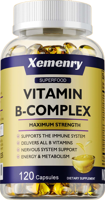 비타민 C가 함유된 비타민 B 복합체 - 면역 건강 에너지 지원 및 신경계 지원 - 비GMO, 1개, 30정