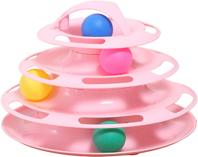 펫츠몬 고양이 움직이는 4단 공놀이 장난감 + 트랙볼 랜덤발송 4p 세트, 핑크, 1세트