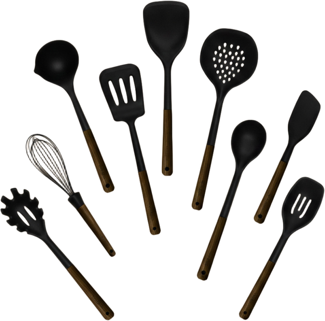 코젤 다이애나 실리콘 조리도구 주방 요리 키친툴 세트, 1세트, 블랙월넛, 9종