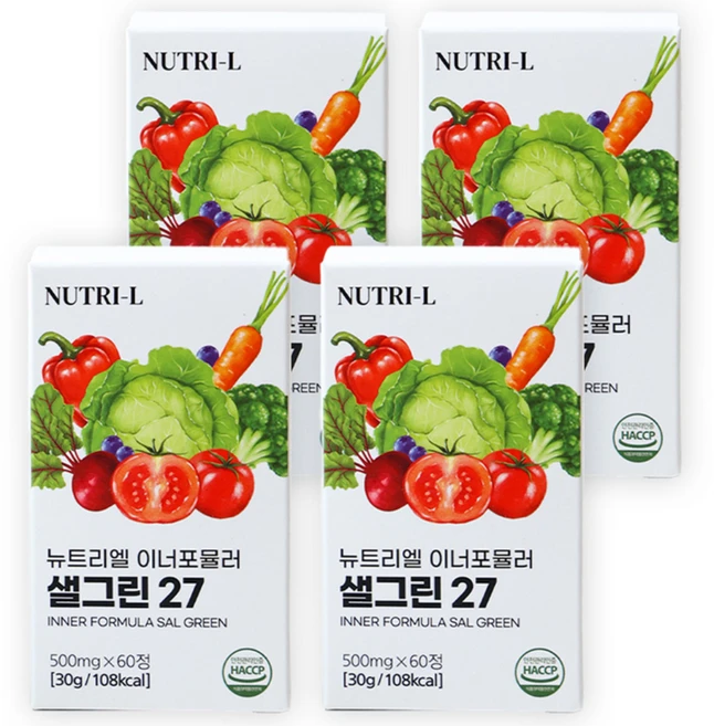 뉴트리엘 이너포뮬러 샐그린 27 식전야채 고농축 식이섬유 유산균 샐러드, 4개, 60정 - 쿠팡