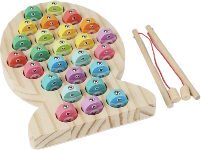 원목 자석 낚시놀이 알파벳 영어 숫자 학습 교구 물고기 퍼즐 보드게임 유아 장난감, 5개, 혼합색상