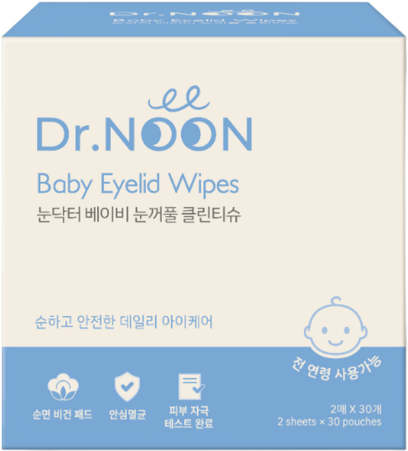 눈닥터 베이비 눈꺼풀 클린티슈 눈 전용 세정티슈 3.3g x 30 파우치 (파우치당 2매입), 1개, 60매입