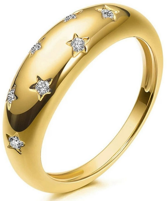 오각별 포인트 큐빅 두꺼운 돔형 반지