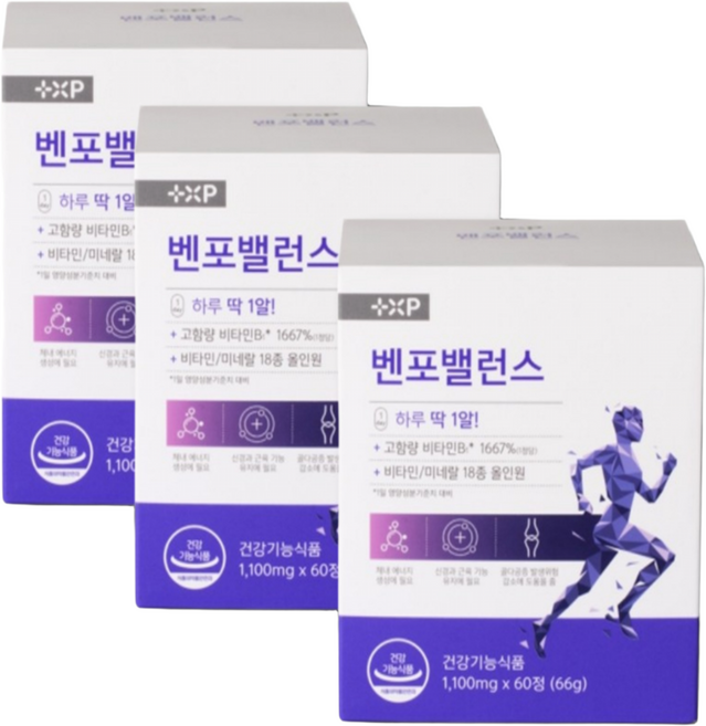 벤포밸런스 활력 비타민 B군 고함량 종합비타민 하루 1알, 3박스, 60정