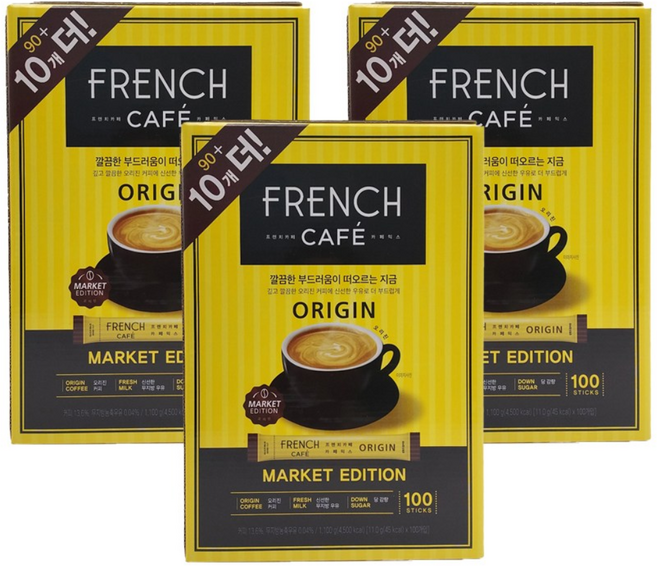 남양 프렌치카페 오리진커피믹스 (90+10), 11g, 100개입, 3개