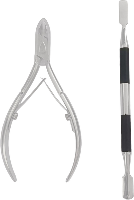 리얼피키 큐티클 니퍼 + 푸셔 라운드 타입 실버 블랙 2종 세트, 1세트