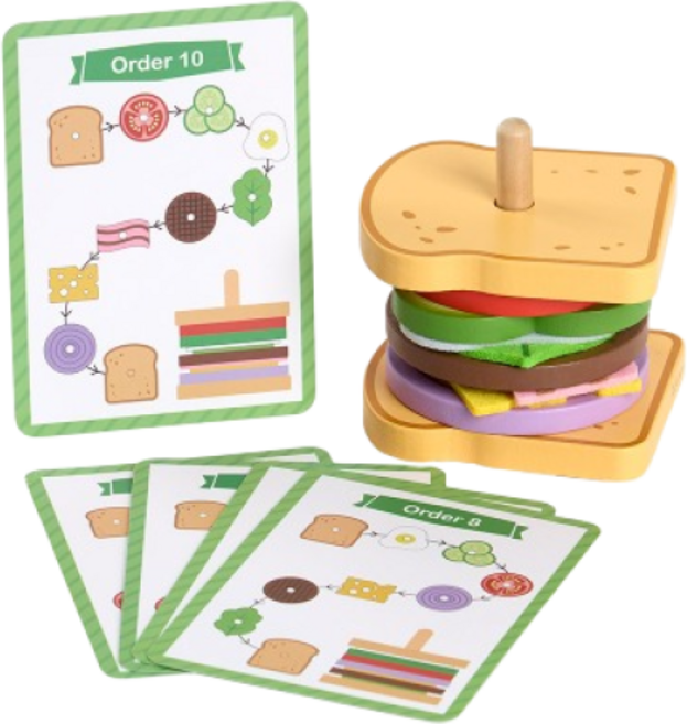 [투키토이] 원목탑쌓기 샌드위치 유아 소근육발달 링쌓기 블럭쌓기 균형 지각능력 인지발달, 1개