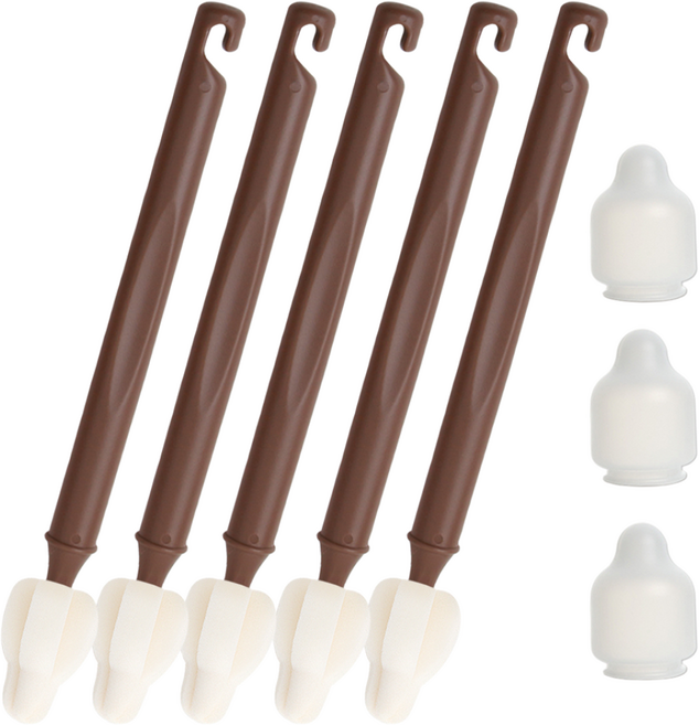 하이비 젖병 젖꼭지 세척솔 몽글이 롱 미니솔 5p + 먼지보호캡 3p, 1세트, 초코브라운