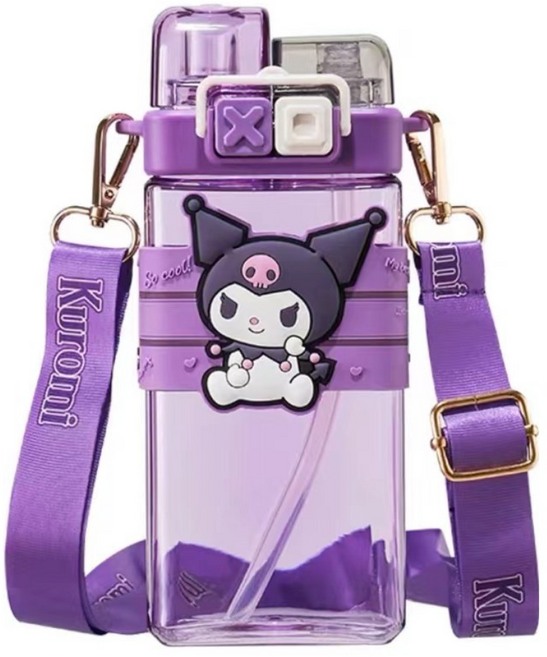 산리오 피규어 워터보틀 시나모롤 쿠로미 마이멜로디 폼폼푸린 사각보틀 트라이탄 투명 빨대 물병 520ml 다나에, 쿠로미 물병