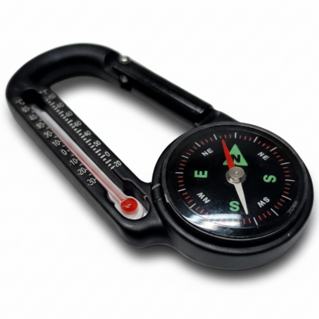 콘티 3IN1 나침반 온도계 카라비너 백패킹 등산 캠핑, 1개