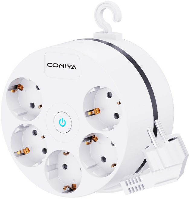 대성 O탭 후크 원형 5구 절전형 확장 멀티탭 회전릴선 캠핑릴선 티탭, 흰색, 1개, 1.5m