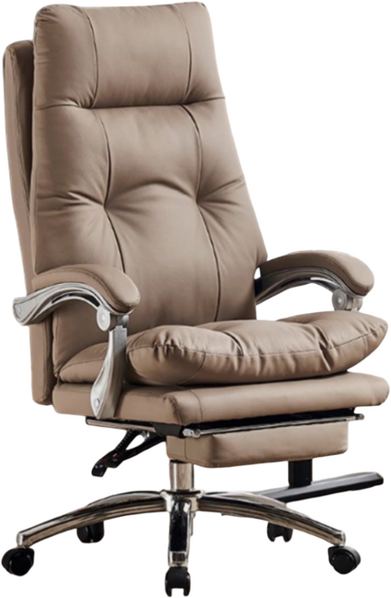 BARONTE 프리미엄 리얼 가죽 허리 편한 게이밍 피시방 중역 의자 침대형 리클라이너 의자, 라이트 브라운