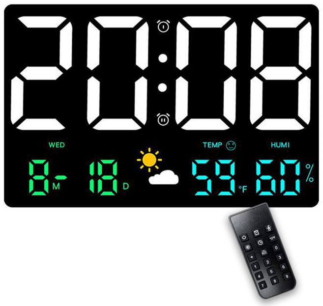 디지털 무소음 LED 벽시계 알람 온습도 날씨 벽걸이 탁상 겸용 시계