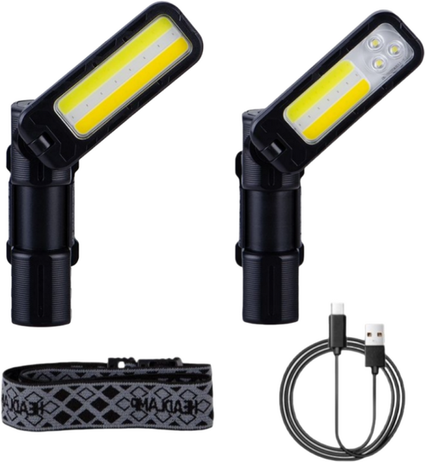 JG-S001 LED COB 충전식 손전등 후레쉬 랜턴 다기능 작업등 1+1, 1세트, 블랙