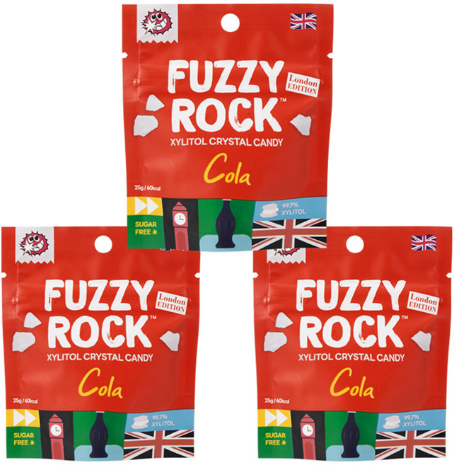 퍼지락 무설탕 자일리톨 캔디 런던에디션 콜라맛 지퍼백, 3개, 25g
