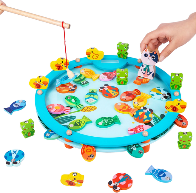 고려베이비 자석 원목 낚시 놀이 세트 장난감 교구 물고기 게임 잡기 완구, 낚시 세트, 1개
