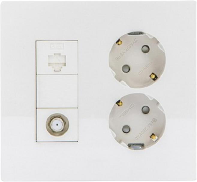 태성전기 제일전기 디노 통합수구 2개용 콘센트2구(우)+블랭크1구+8P1구+CATV2방1구 세트, 1개