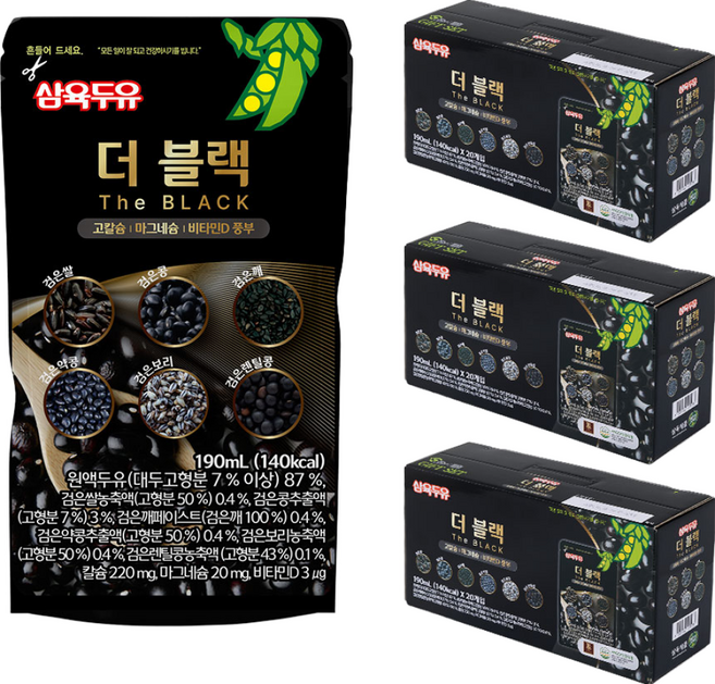 삼육두유 더블랙 프리미엄 파우치 두유, 190ml, 60개