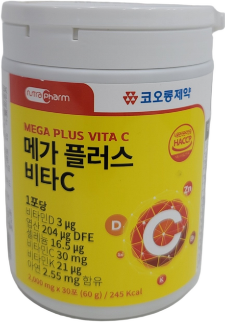 코오롱제약 메가 플러스 비타C 30포 비타민D 엽산 셀레늄 비타민C 비타민K 아연, 2개, 120g