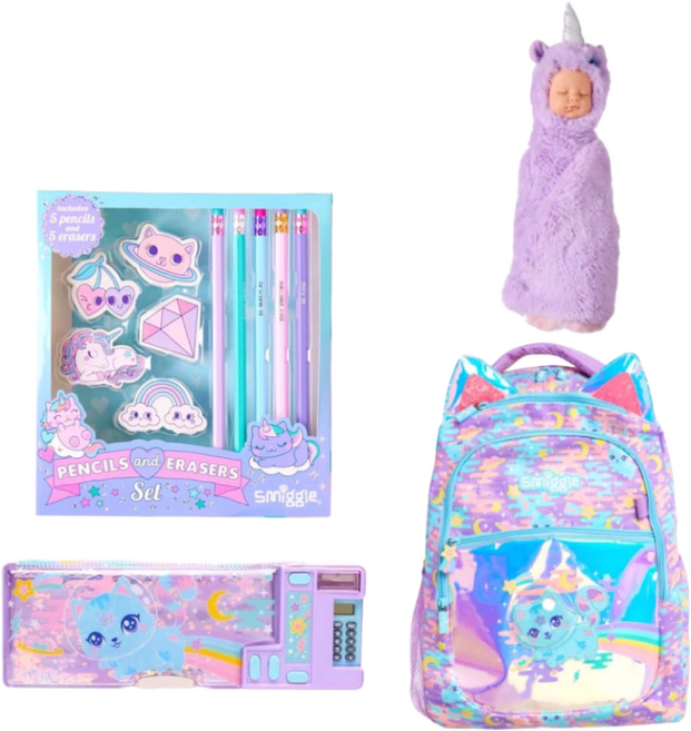 스미글/ 파어웨이 라일락 책가방 4종 세트 [책가방+팝아웃필통+파스텔 지우개연필세트+베이비 소프트 필통] 호주정품