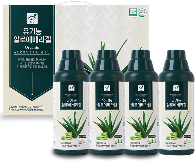 맑은농장 유기농 알로에 베라 겔, 1.05L, 4개