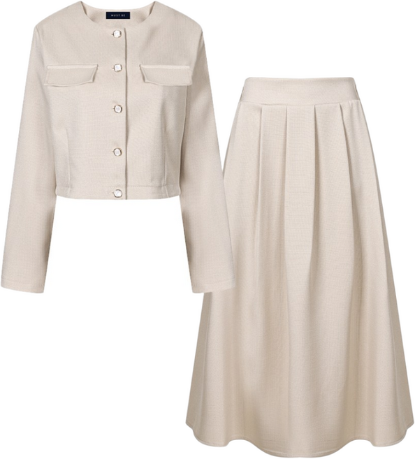 머스트비 라운드 크롭자켓 플레어 롱스커트 셋업